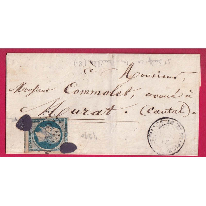 CURIOSITE N°10 COLLE PAR CACHET DE CIRE PC 3290 ST SULPICE LES FEUILLES HAUTE VIENNE POUR MURAT CANTAL LETTRE COVER