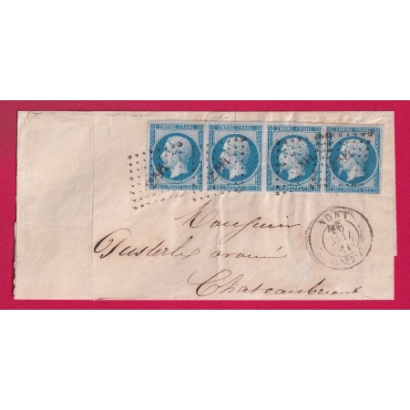 N°14B SUR AZURE BANDE DE 4 TTB PC 2294 NORT LOIRE INFERIEURE POUR CHATEAUBRIANT LETTRE COVER