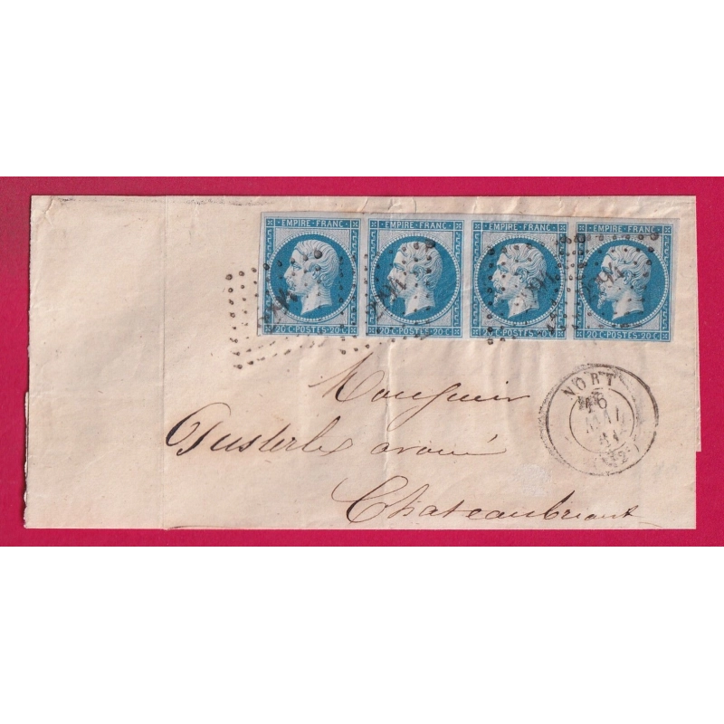 N°14B SUR AZURE BANDE DE 4 TTB PC 2294 NORT LOIRE INFERIEURE POUR CHATEAUBRIANT LETTRE COVER
