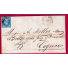 N°14 BLEU SUR LILAS PC 1896 CAD ALGERIE BB MARSEILLE BOUCHES DU RHONE 1859 POUR COGNAC CHARENTE LETTRE COVER