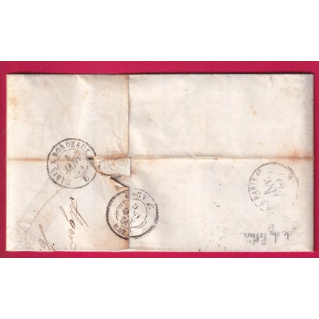 N°14 BLEU SUR LILAS PC 1896 CAD ALGERIE BB MARSEILLE BOUCHES DU RHONE 1859 POUR COGNAC CHARENTE LETTRE COVER