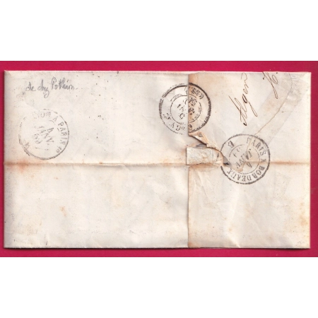 N°14 BLEU SUR LILAS PC 1896 CAD ALGERIE BB MARSEILLE BOUCHES DU RHONE 1859 POUR COGNAC CHARENTE LETTRE COVER