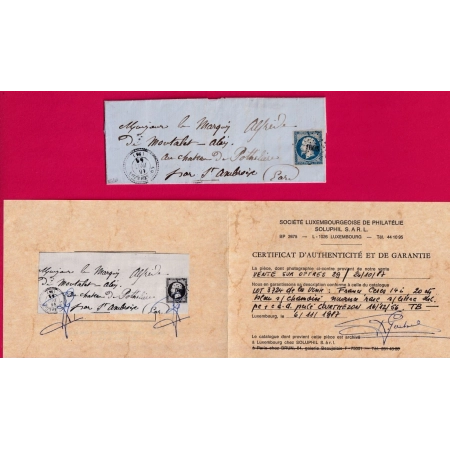 N°14 BLEU SUR CHAMOISE SIGNE CALVES  + CERTIFICAT GOEBELS PC 1003 COURTHEZON VAUCLUSE CAD TYPE 22 LETTRE COVER