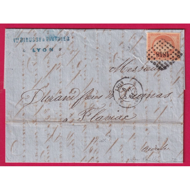 N°16 ORANGE SUR PAILLE BELLE NUANCE PC 1818 LYON RHONE POUR FLAVIAC ARDECHE LETTRE COVER