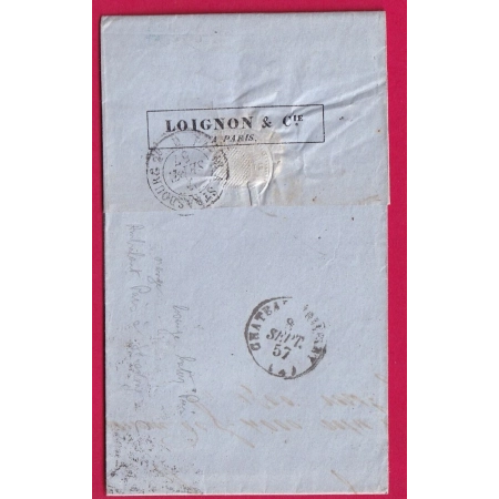N°16 TTB PARIS BUREAU K LOSANGE RETAILLE POUR CHATEAU CHINON AISNE 1857 LETTRE COVER