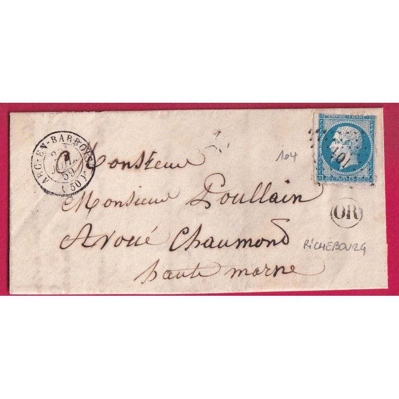 N°14 PC 104 ARC EN BARROIS HAUTE MARNE OR RICHEBOURG POUR CHAUMONT LETTRE COVER