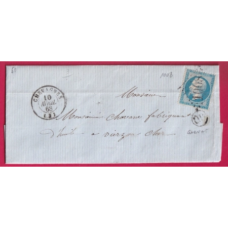 N°22 GC 1008 CHEVAGNES ALLIER OR GARNAT POUR VIERZON CHER LETTRE COVER
