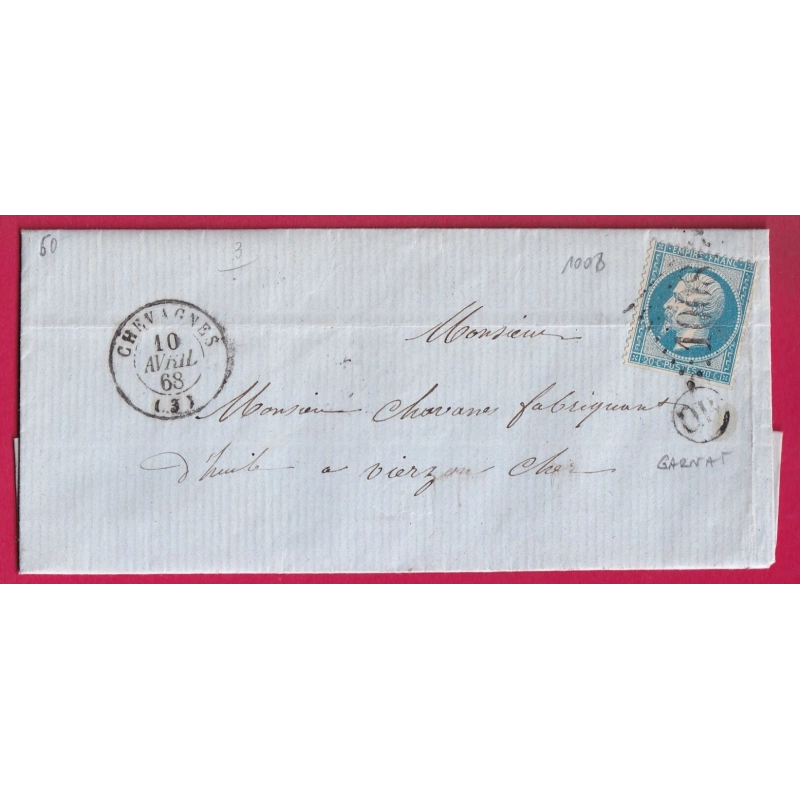 N°22 GC 1008 CHEVAGNES ALLIER OR GARNAT POUR VIERZON CHER LETTRE COVER