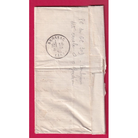 N°29 PC DU GC 309 BARBEZIEUX CHARENTE BOITE RURALE O CONDEON POUR BROSSAC LETTRE COVER