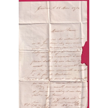 N°29 PC DU GC 309 BARBEZIEUX CHARENTE BOITE RURALE O CONDEON POUR BROSSAC LETTRE COVER