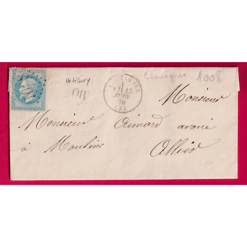 N°29 GC 1008 CHEVAGNES ALLIER OR LUSIGNY POUR MOULINS LETTRE COVER