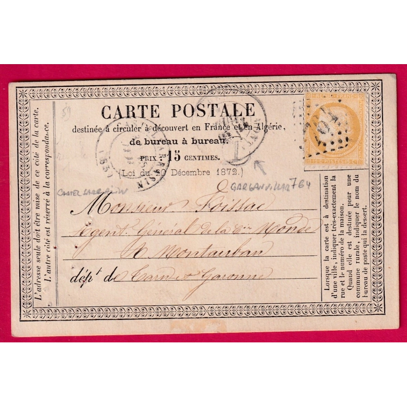 N°59 GC 764 CSTELSARRAZIN  TARN ET GARONNE BOITE RURALE I GARGANVILLAR SUR CARTE PRECURSEUR LETTRE COVER