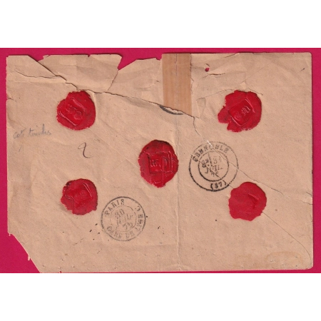 N°38 57 PAIRE 64 66 PAIRE PARIS PL DE LA BOURSE LETTRE CHARGE POUR GRENOBLE MIXTE SAGE CERES LETTRE COVER