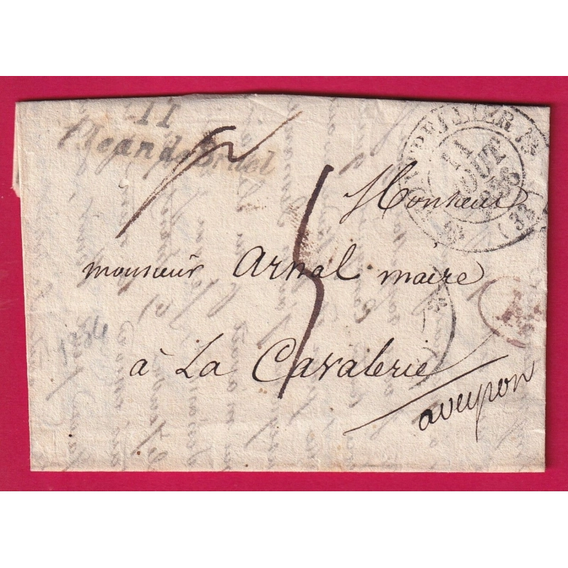 CAD TYPE 12 MONTPELLIER HERAULT 1836 + CURSIVE 11 ST JEAN DE BRUEL AVEYRON POUR LA CAVALERIE LETTRE COVER