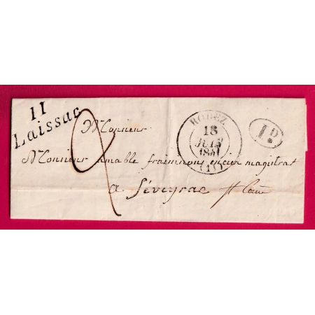 CURSIVE 11 LAISSAC AVEYRON CAD TYPE 13 RODEZ AVEYRON POUR SEVERAC 1841 LETTRE COVER