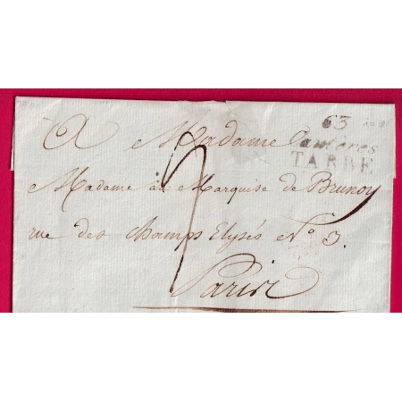 DOUBLE CURSIVE 63 CAUTERES TARBES POUR PARIS 1819 INDICE 18 LETTRE COVER