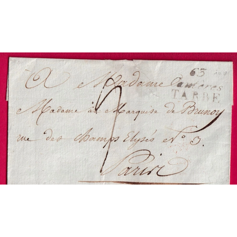 DOUBLE CURSIVE 63 CAUTERES TARBES POUR PARIS 1819 INDICE 18 LETTRE COVER