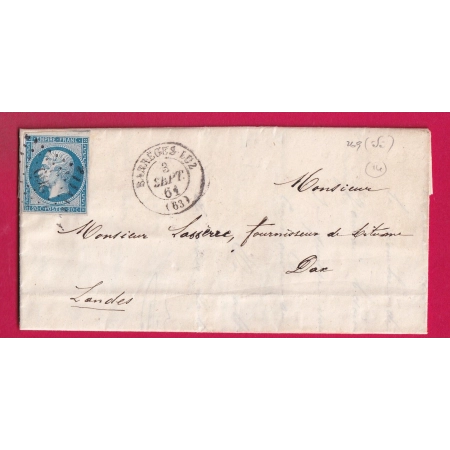 N°14 PC 269 BARREGES LUZ HAUTES PYRENEES POUR DAX LANDES INDICE 14 LETTRE COVER