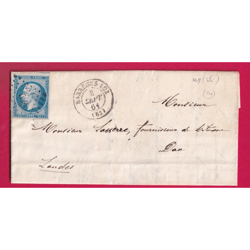 N°14 PC 269 BARREGES LUZ HAUTES PYRENEES POUR DAX LANDES INDICE 14 LETTRE COVER