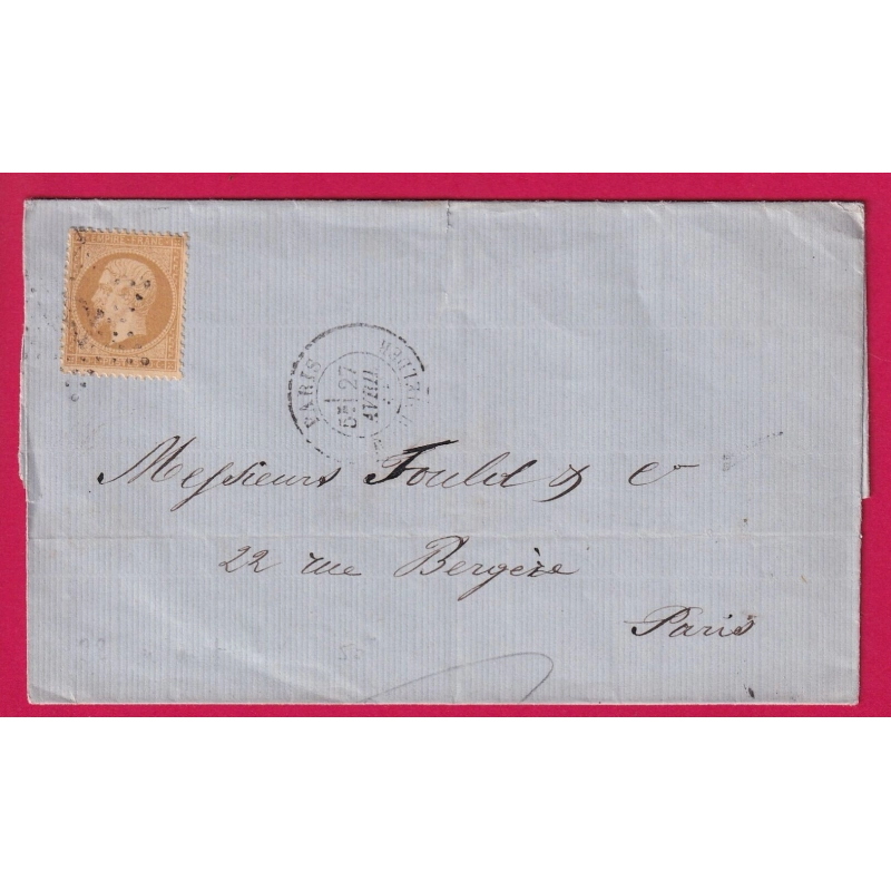 N°21 PARIS ETOILE 22 R DU HELDER POUR PARIS LETTRE COVER