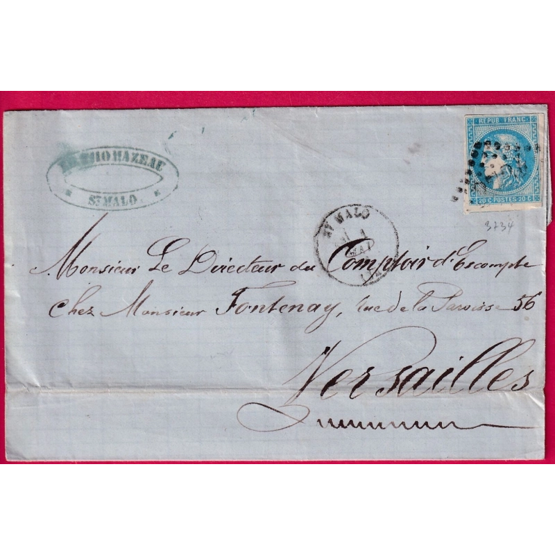 TENTATIVE ENTREE COMMUNE DE PARIS N°46 GC 3734 ST MALO ILLE ET VILAINE POUR VERSAILLES  LETTRE COVER