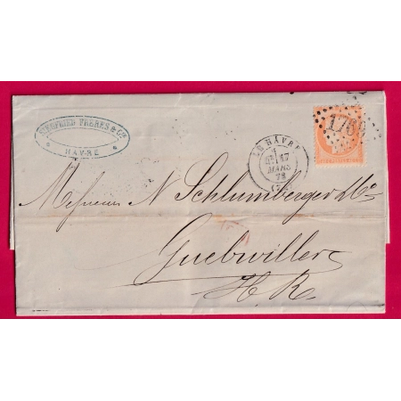 N°38 GC 1769 LE HAVRE SEINE INFERIEURE POUR GUEBWILLER HAUT RHIN ALSACE LORRAINE ALLEMAGNE LETTRE COVER