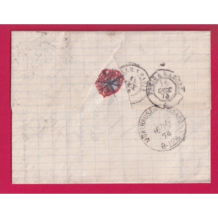 N°55 60 GC2046 LILLE NORD POUR MULHOUSE 1874 HAUT RHIN ALSACE LORRAINE ALLEMAGNE LETTRE COVER