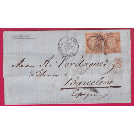 N°38X2 DONT UN 4 RETOUCHE PARIS ETOILE R BONAPARTE POUR BARCELONE ESPAGNE SPAIN LETTRE COVER