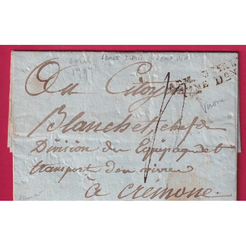 ARMEE ITALIE 17EME DIVISION VERONE VERONA 1797 AN5 POUR CREMONE LETTRE COVER