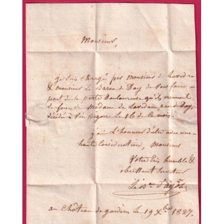DEBOURSE DEB 64 ORTHEZ BASSES PYRENEES 1827 DEPART PAU POUR PEYREHORADE LANDES INDICE 18 LETTRE COVER