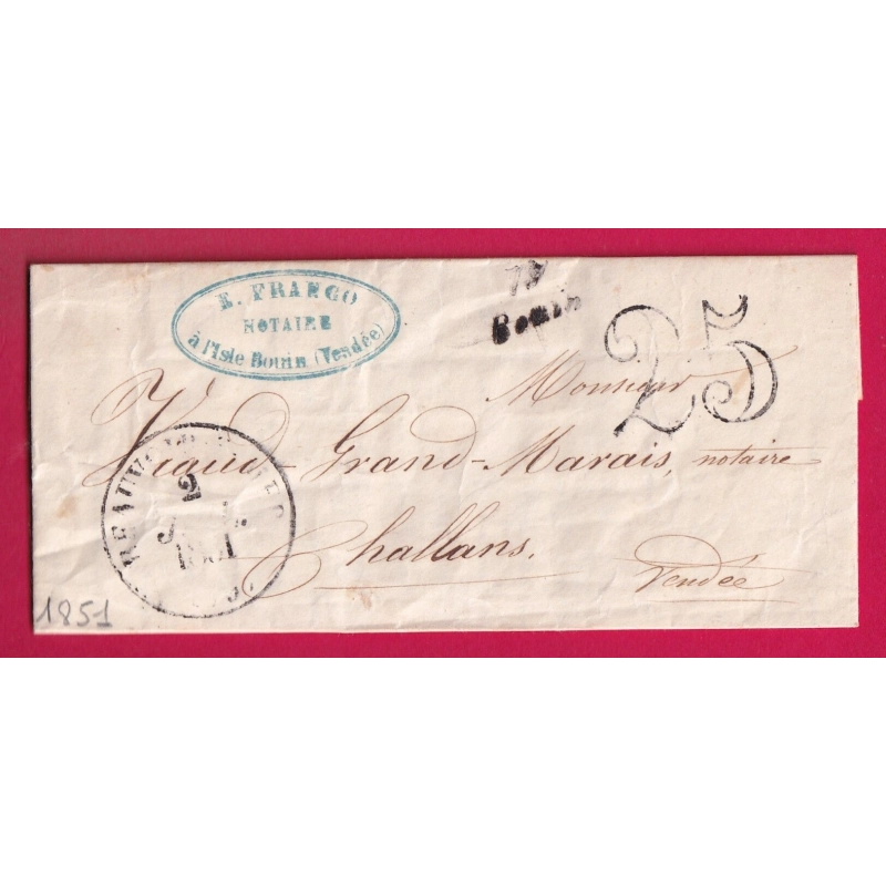 CURSIVE 79 BOUIN VENDEE 1851 POUR CHALLANS LETTRE COVER