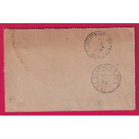 CARTE LETTRE SAGE CAD TYPE FB84 BARBATRE VENDEE BM DE NOIRMOUTIERS VENDEE POUR PLOUGUENAST 1893 LETTRE COVER
