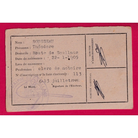 CAD PP CHALLANS VENDEE SUR CARTE ELECTEUR 1946 MAIRIE DE CHALLANS LETTRE COVER