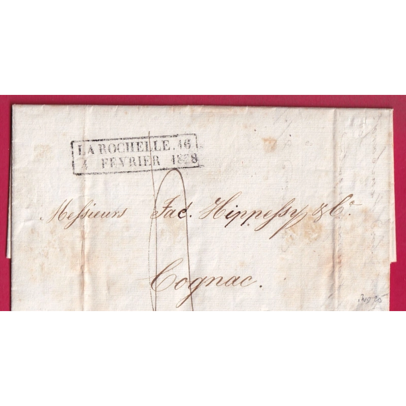MARQUE ESSAI FEVRIER 1828 LA ROCHELLE CHARENTE INFERIEURE DU 4 FEVRIER POUR COGNAC CHARENTE INDICE 25 LETTRE COVER