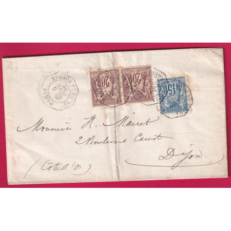 N°90 67X2 LEVEE EXCEPTIONNELLE PARIS PL DE BOURSE LEVEE E2 POUR DIJON LETTRE COVER