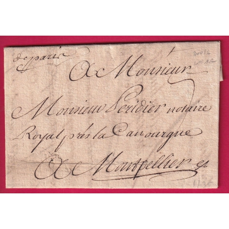 MARQUE MANUSCRIT PARIS 1735 LENAIN N°1A INDICE 16 POUR MONTPELLIER HERAULT LA CANOURGUE LOZERE LETTRE COVER