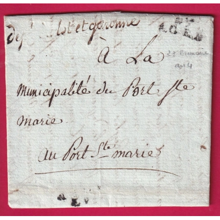 FRANCHISE DEPARTEMENT DU LOT ET GARONNE 45 AGEN AN4 1796 POUR PORT STE MARIE LETTRE COVER