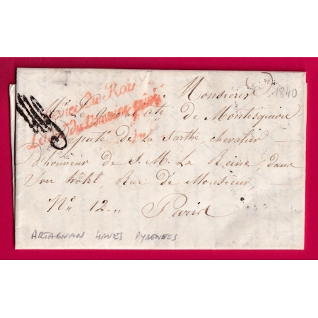FRANCHISE SERVICE DU ROI ADMIS DU DOMAINE PRIVE TEXTE DE ARTAGNAN HAUTES PYRENEES 1840 POUR PARIS LETTRE COVER