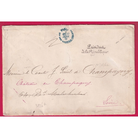 FRANCHISE PRESIDENT DE LA REPUBLIQUE (2) PERIODE MAC MAHON 1877 POUR HAON LE CHATEL LOIRE LETTRE COVER