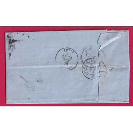 N°78 ROUEN GARE SEINE INFERIEURE TAXE MANUSCRIT 55C POUR SETIF ALGERIE 1876 LETTRE COVER
