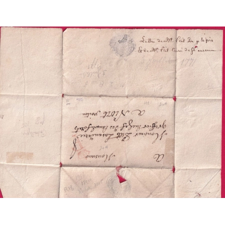 MARQUE P COURONNE PARIS EN ROUGE LENAIN N°5 INDICE 23 POUR NIORT DEUX SEVRES 1771 LETTRE COVER