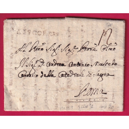MARQUE AJACCIO CORSE LN°1 1781 POUR ROME ITALIE ROMA ITALIA INDICE 20 LETTRE COVER