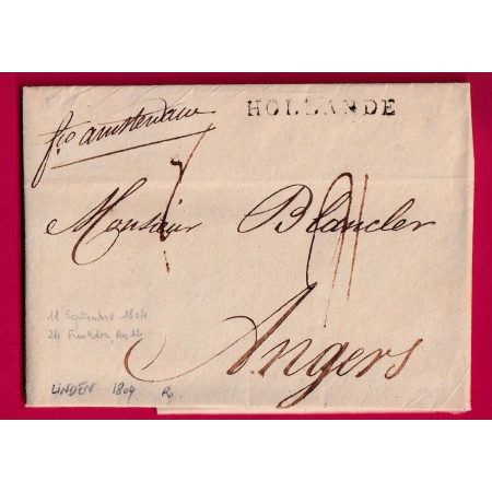 MARQUE HOLLANDE TEXTE DE LINDEN PAYS BAS 1804 FRANCO AMSTERDAM ANGERS MAINE ET LOIRE 1804 LETTRE COVER
