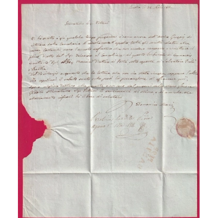 MARQUE P19P BASTIA EN ROUGE 42 X 12 1811 POUR AJACCIO INDICE 14 LETTRE COVER