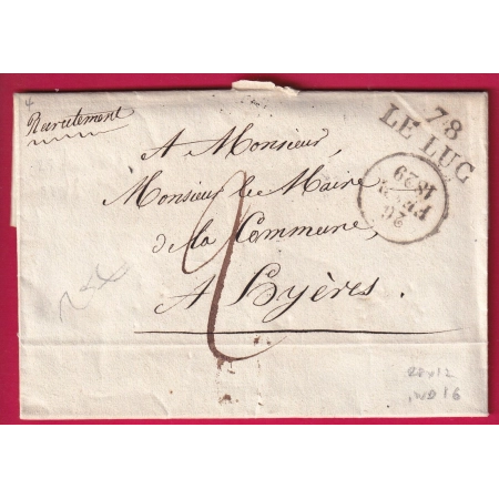 MARQUE 78 LE LUC VAR 1829 28X12 IND 16 TEXTE MAIRIE VIDAUBAN POUR HYERES LETTRE COVER