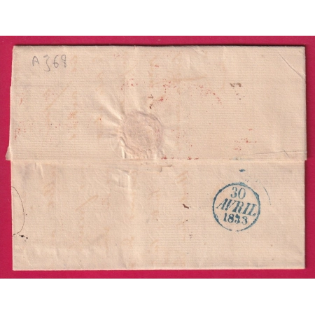 ANVERS BELGIQUE 1833 APRES LE DEPART LINEAIRE LPB2R ENTREE PAYS BAS VALENCIENNES POUR PARIS LETTRE COVER