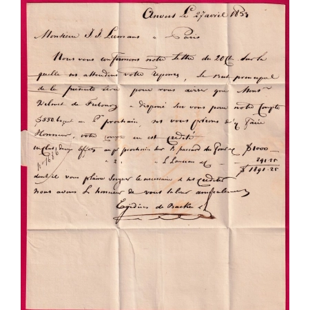 ANVERS BELGIQUE 1833 APRES LE DEPART LINEAIRE LPB2R ENTREE PAYS BAS VALENCIENNES POUR PARIS LETTRE COVER