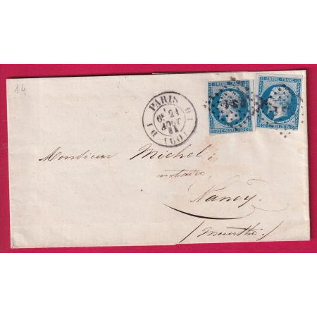 N°14 X2 PARIS D1 60 D1 LOSANGE DS1 POUR NANCY MEURTHE LETTRE COVER