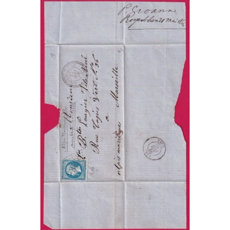 N°22 GC 3196 ROQUEBILLIERE ALPES MARITIMES CAD TYPE 22 POUR MARSEILLE LETTRE COVER