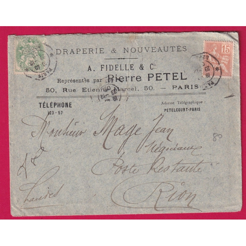 N°111 117 PARIS DEPART LEVEE EXCEPTIONNELLE POUR RIOM POSTE RESTANTE PUY DE DOME LETTRE COVER